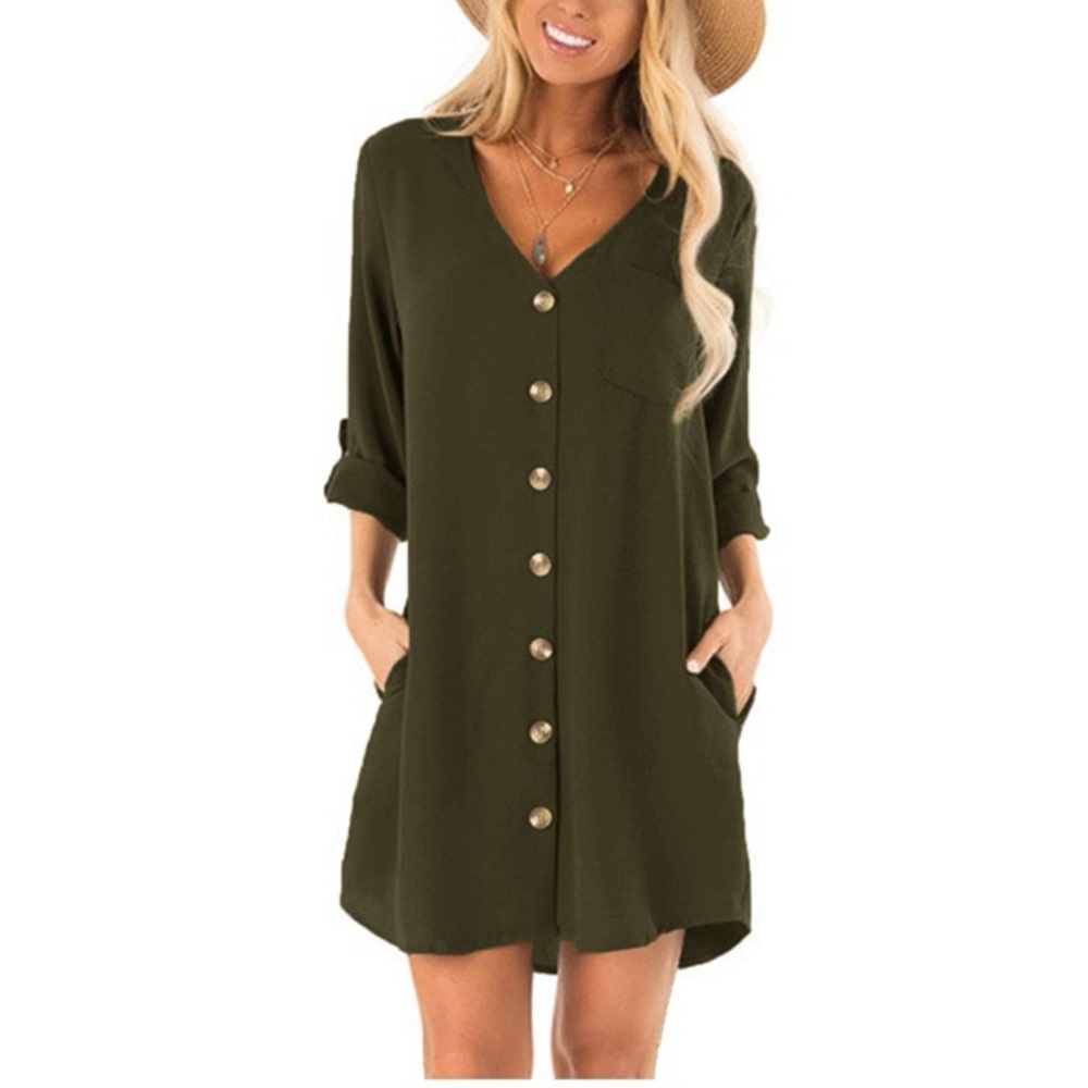 Lightweight army green shirt dress